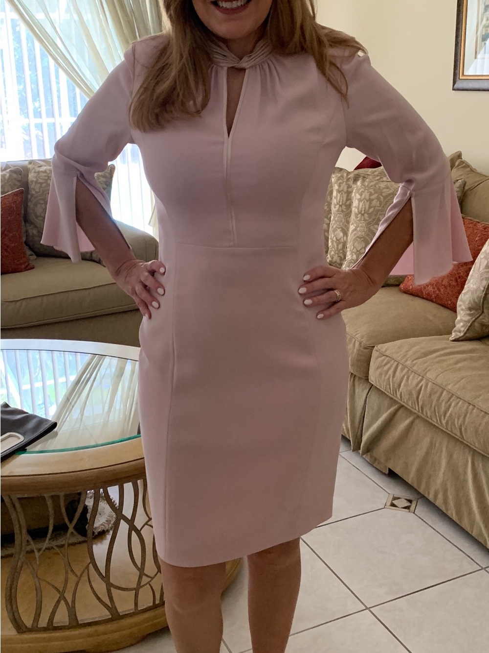 Elie Tahari Blush Pink Long-Sleeve Mock Neck Dress